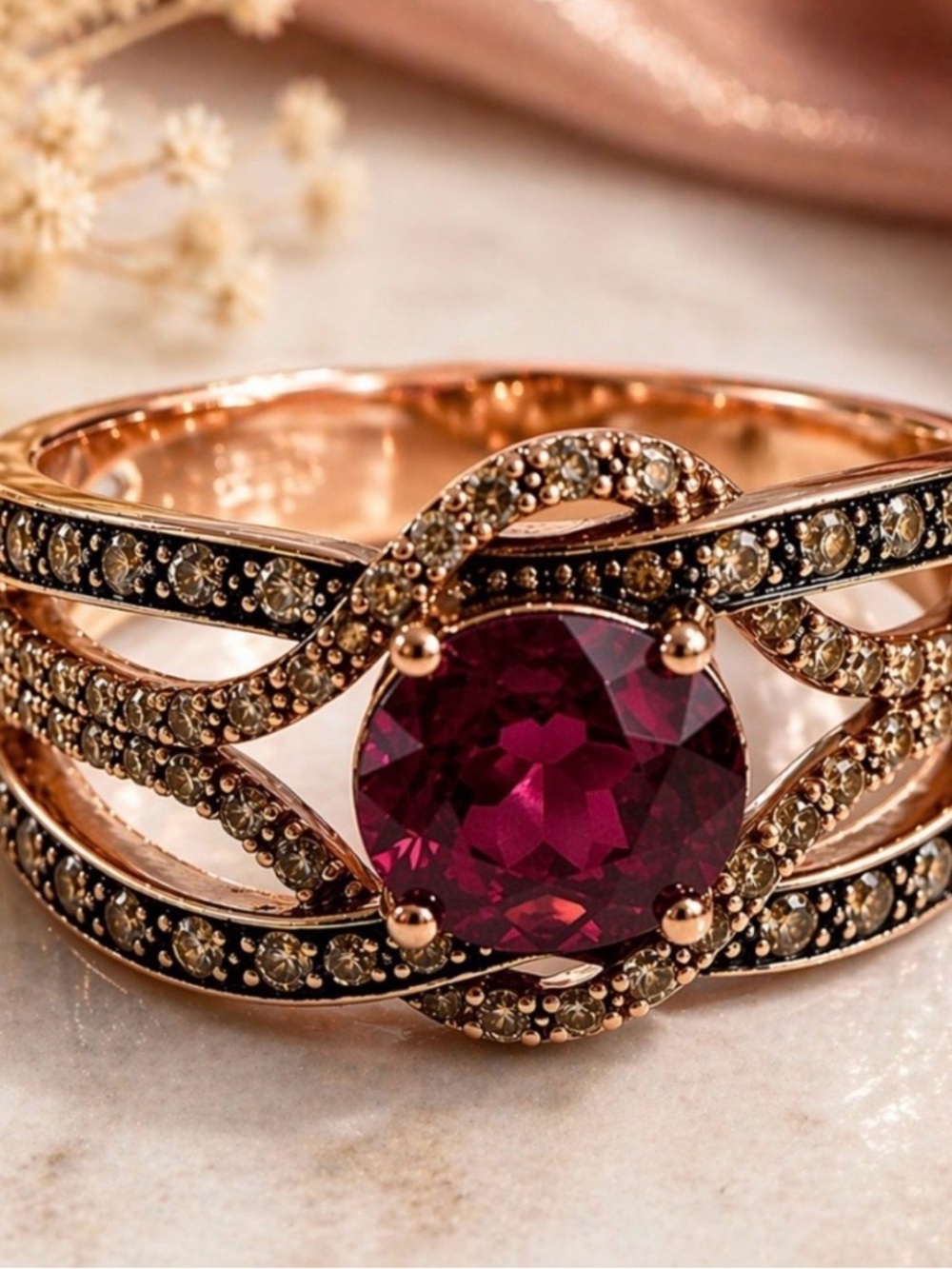 Levian Rose Gold Ring with Fuchsia Center Gemstone